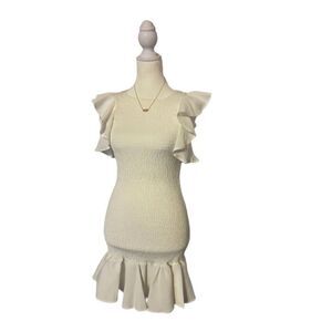 C/Meo Collective Sleeveless Stretch White Ruffle Bodycon Dress Size XS